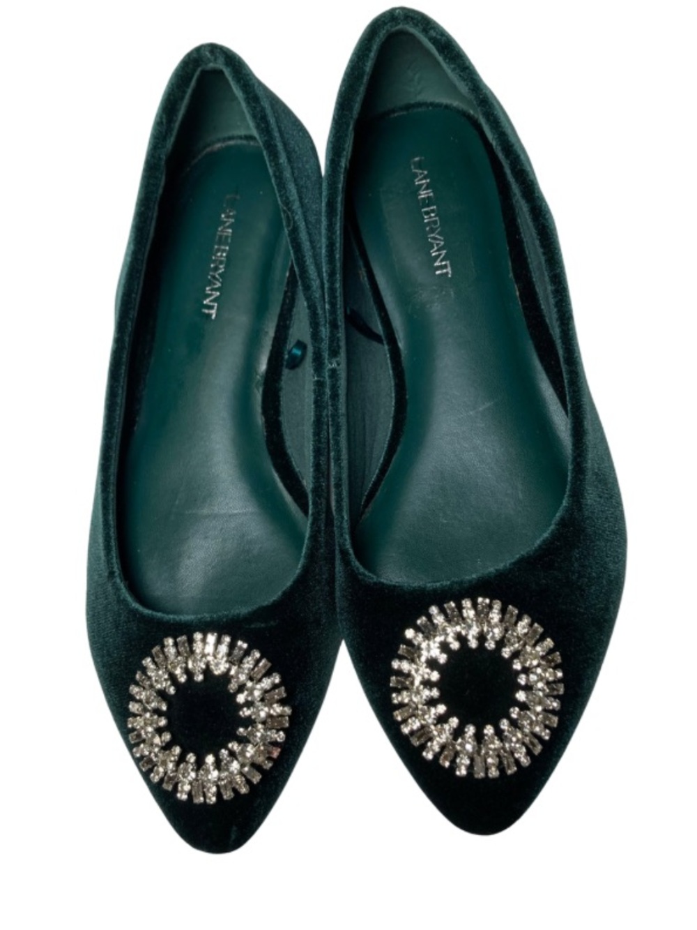 Lane Bryant Emerald Velvet Starburst Rhinestone Embellished Ballet Flats Sz 10W